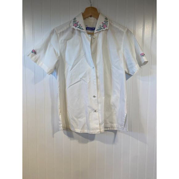 Pendleton Tops - Pendleton Blouse Women's 4 Cream/ivory Button Up Shirt, Embroidered Collar, VTG